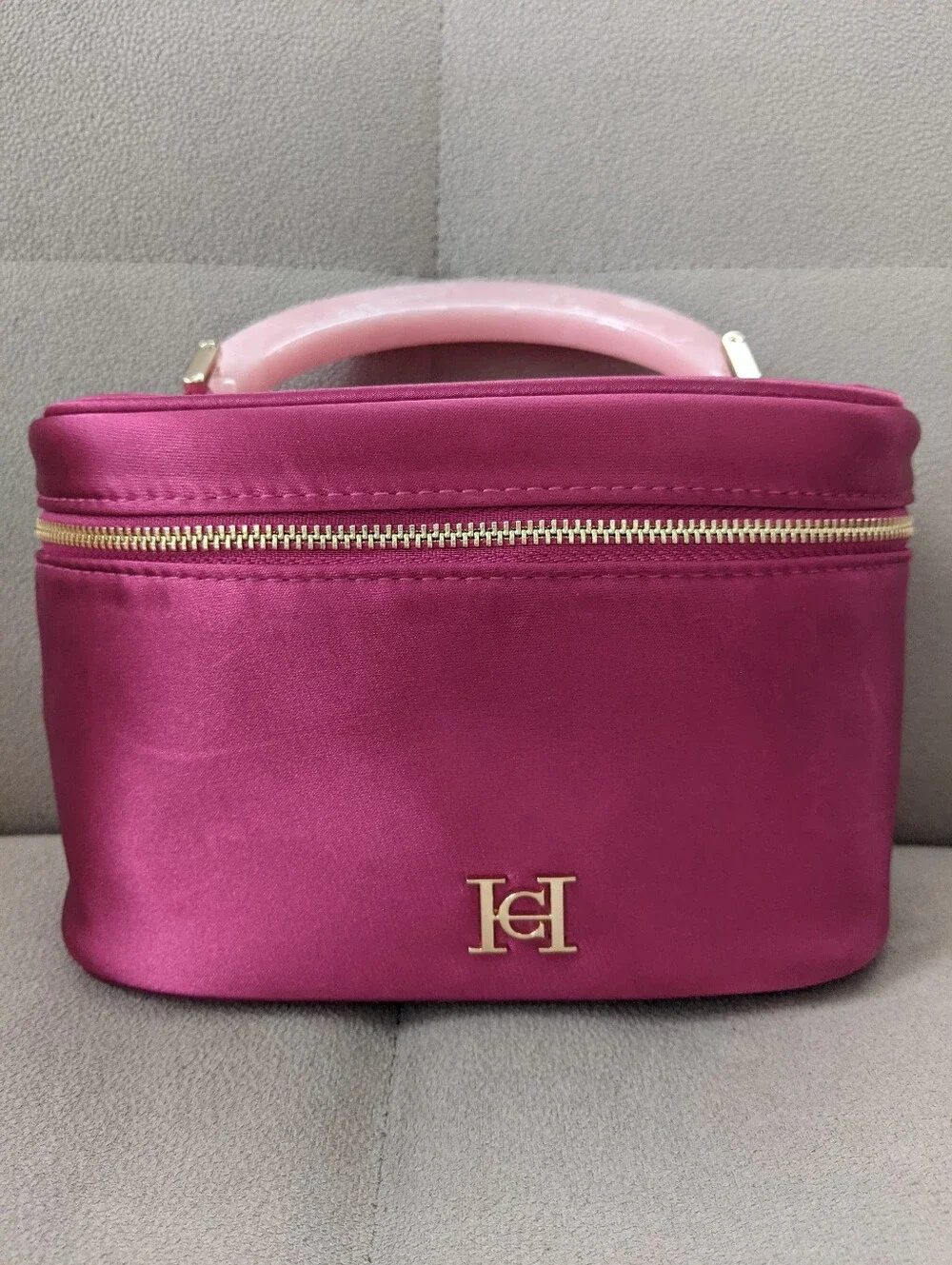 CAROLINA Herrera Pink Satin Top-Handle Cosmetic Bag